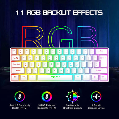 HXSJ V700 Gaming White RGB Keyboard and Mouse Combo - 60% Ultra Compact Keyboard, Mouse and Mouse Mat WebDuke Computers