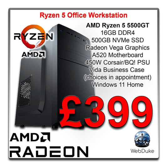 AMD Ryzen 5 5500GT Budget Office PC - Office or Light Gaming - WebDuke Computers