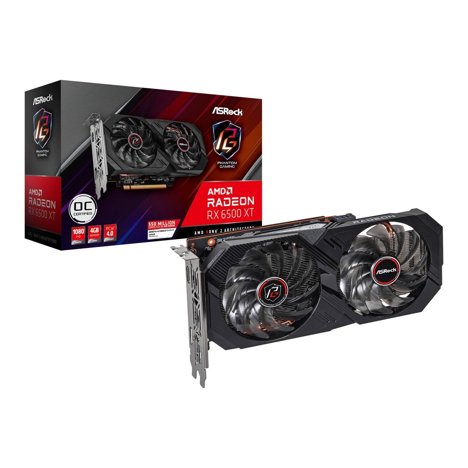 Asrock Radeon RX 6500 XT Phantom Gaming D 4GB OC, 4GB DDR6, PCIe4, HDMI, DP, 2820MHz Clock, Overclocked - WebDuke Computers