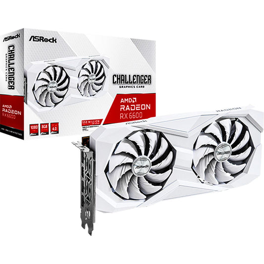 Asrock Radeon RX 6600 Challenger White 8GB, 8GB GDDR6, HDMI, 3 DP, 2491MHz Clock, 0dB Cooling - WebDuke Computers