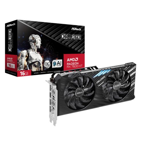 Asrock Radeon RX 7600 XT Challenger 16GB OC, PCIe4, 16GB GDDR6, HDMI, 3 DP, 2799MHz Clock, LED Lighting, Overclocked - WebDuke Computers